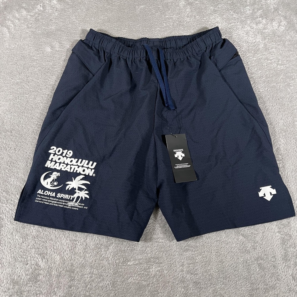 Descente Shorts Mens Medium Navy Running Linerless 2019‎ Honolulu Marathon NWT